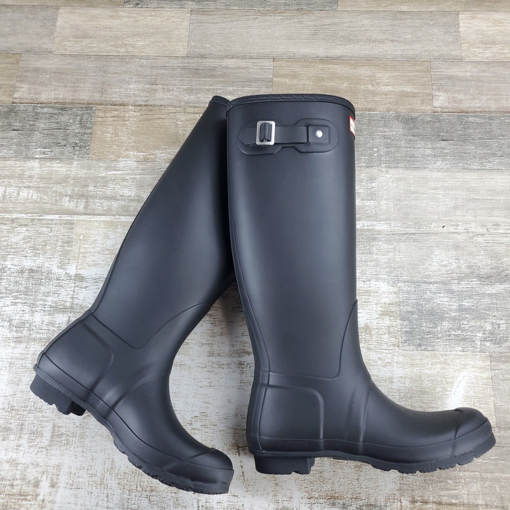 Hunter Original Tall Rain Boots Womens Sz 8 M Black Waterproof Round Toe Pull On